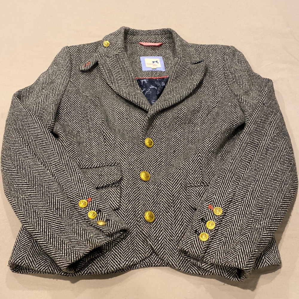 Black/gray chevron blazer with gold buttons